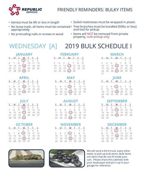 Backdoor Collection (Bulk items and recycling materials are collected curbside). . Republic services bulk pickup calendar 2022